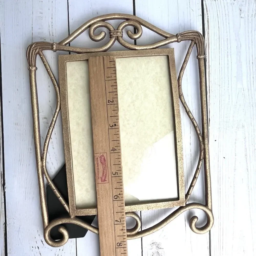 VTG Elsa Gold Tone Art Deco Style Metal Picture Frame Scroll 4.5”x6.375” Opening
